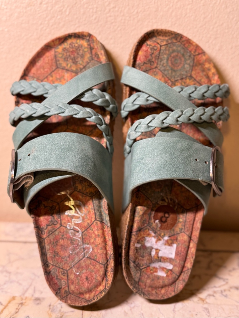 NWOT Braided Strap Slide Sandals in Sage Green